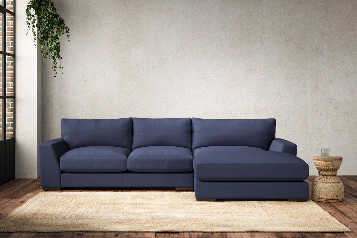 Guddu Medium Right Hand Chaise Sofa - Recycled Cotton Navy