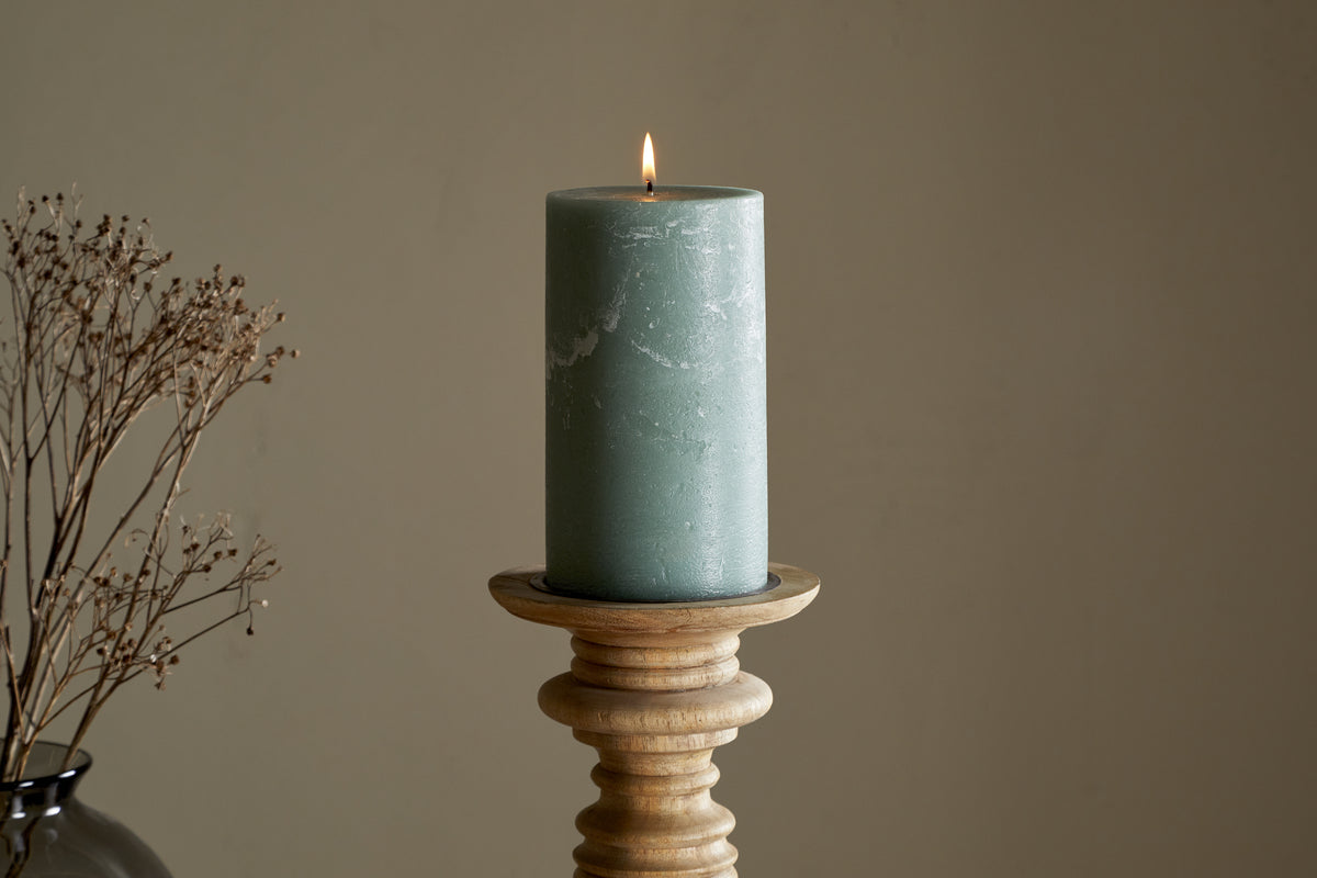 Rustic Soy Blend Pillar Candle - Sage Green - Large