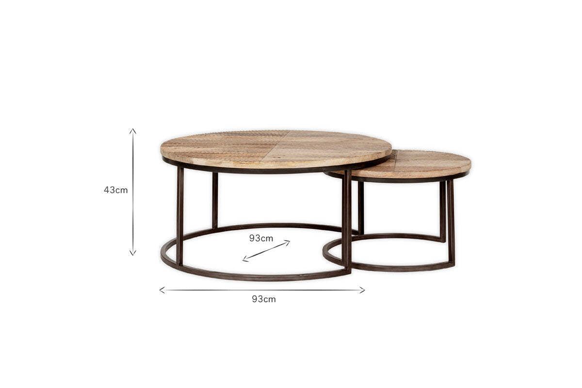 Aasha Carved Mango Wood & Iron Nesting Coffee Tables - Natural - (Set