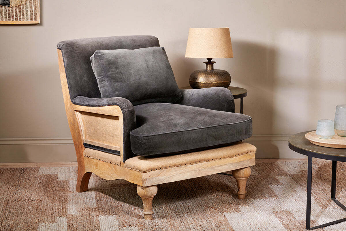 Abe Deconstructed Velvet Armchair Moss