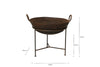 The nkuku Reclaimed Iron Kadai With Grill - Small features a round, rusted finish, two handles, and stands 55cm high on a black metal base; grill is 60cm wide, 50cm deep, and the grilling surface sits 32cm above the base. Ideal for outdoor barbeques.