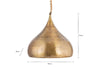 The Quinn Statement Hammered Metal Pendant - Large by nkuku features a teardrop shape and tapered top in brass. Hanging from a chain, it measures 44 cm high by 48 cm wide/deep with a richly textured finish—perfect for dining rooms.