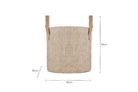 The nkuku Rohia Basket - Natural & Cream features convenient handles and a spacious size, perfect for stylish storage.