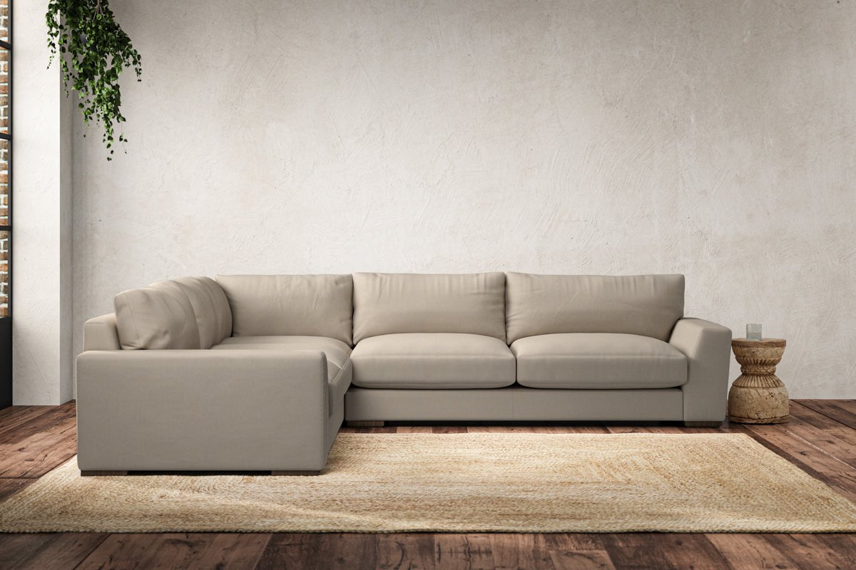 Guddu Large Left Hand Corner Sofa - Recycled Cotton Stone-nkuku
