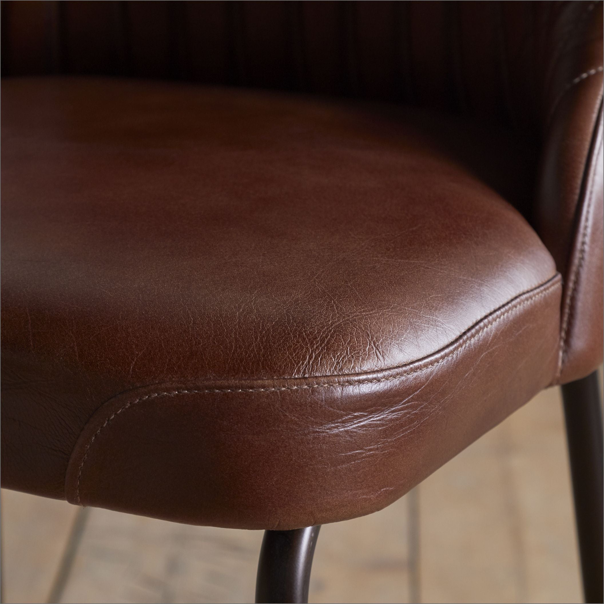 Harsha Leather Counter Chair - Chocolate Brown - nkuku – Nkuku