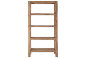 The Ibo Reclaimed Wood Shelf - Natural - Wide by nkuku features four shelves and a simple rectangular design in light brown reclaimed wood, highlighting visible grain for rustic style against a plain white background.