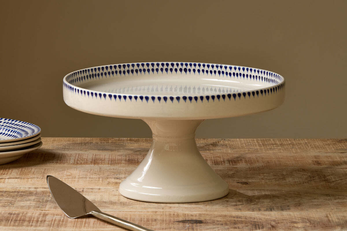 Indigo Drop Ceramic Stand - Cream & Indigo