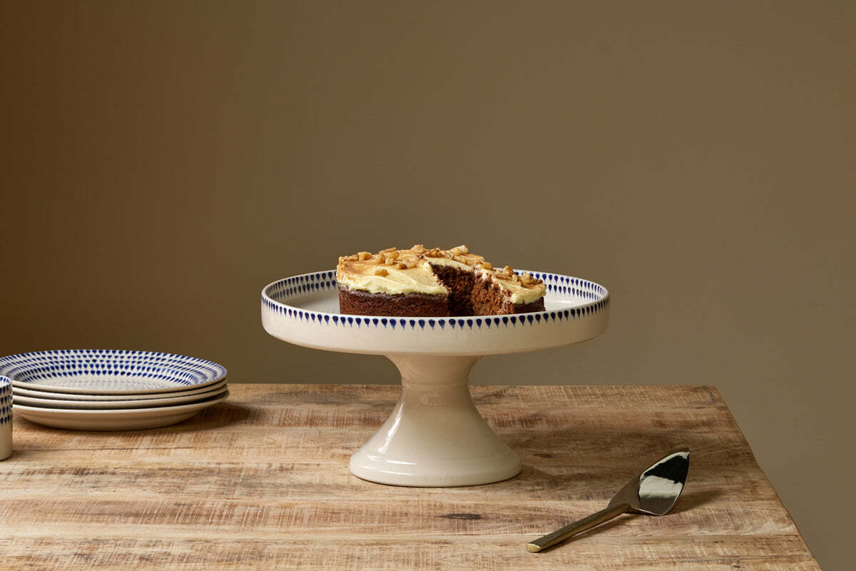 Indigo Drop Ceramic Stand - Cream & Indigo