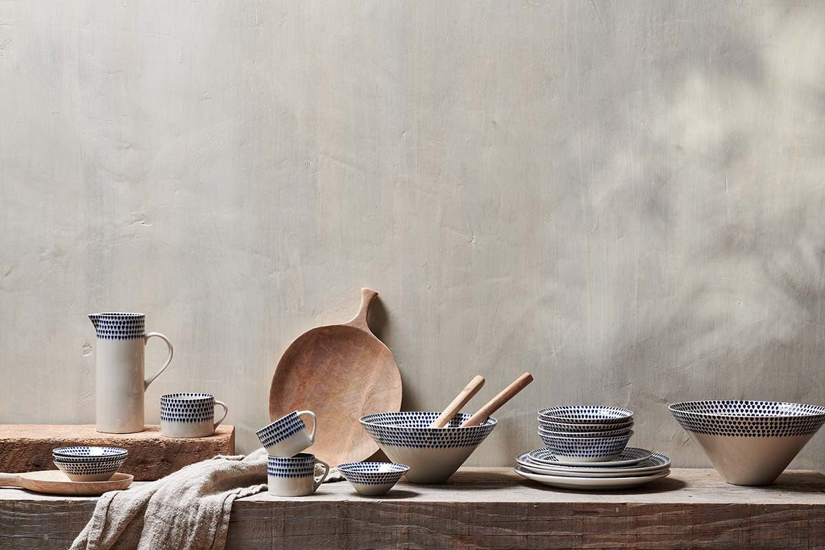 Indigo Drop Cereal Bowl - Cream & Indigo