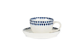 Indigo Drop Cup & Saucer - Cream & Indigo