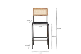 Iswa Leather & Cane Counter Chair - Aged Black