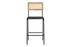 Iswa Leather & Cane Counter Chair - Aged Black
