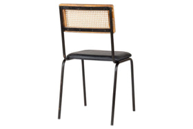 Iswa Leather & Cane Dining Chair - Black