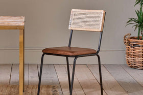 Iswa Leather & Cane Dining Chair - Tan-nkuku