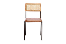 Iswa Leather & Cane Dining Chair - Tan-nkuku