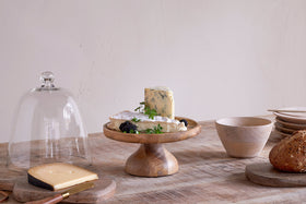 Kannati Mango Wood & Glass Cheese Stand - Clear-nkuku