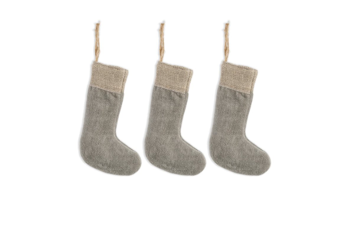 Karru Cotton Velvet Mini Stocking - Light Grey - (Set of 3)-nkuku