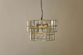 Kirindi Glass Panelled Chandelier - Clear & Antique Brass
