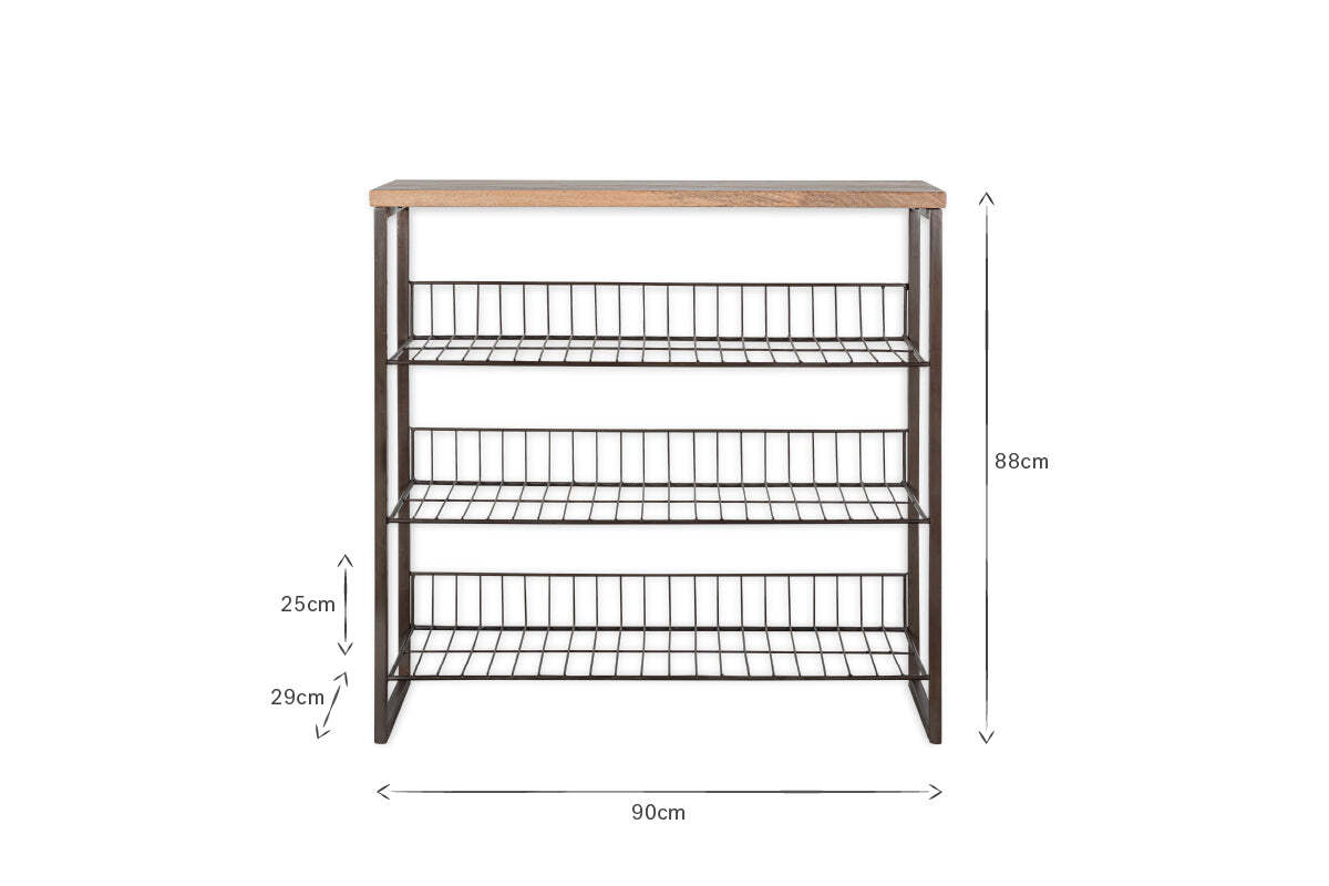 View of Kiyoma Iron & Wood Tall Standing Shelves - Natural