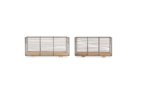 Kochi Iron & Mango Wood Baskets - Brown (Set of 2)-nkuku