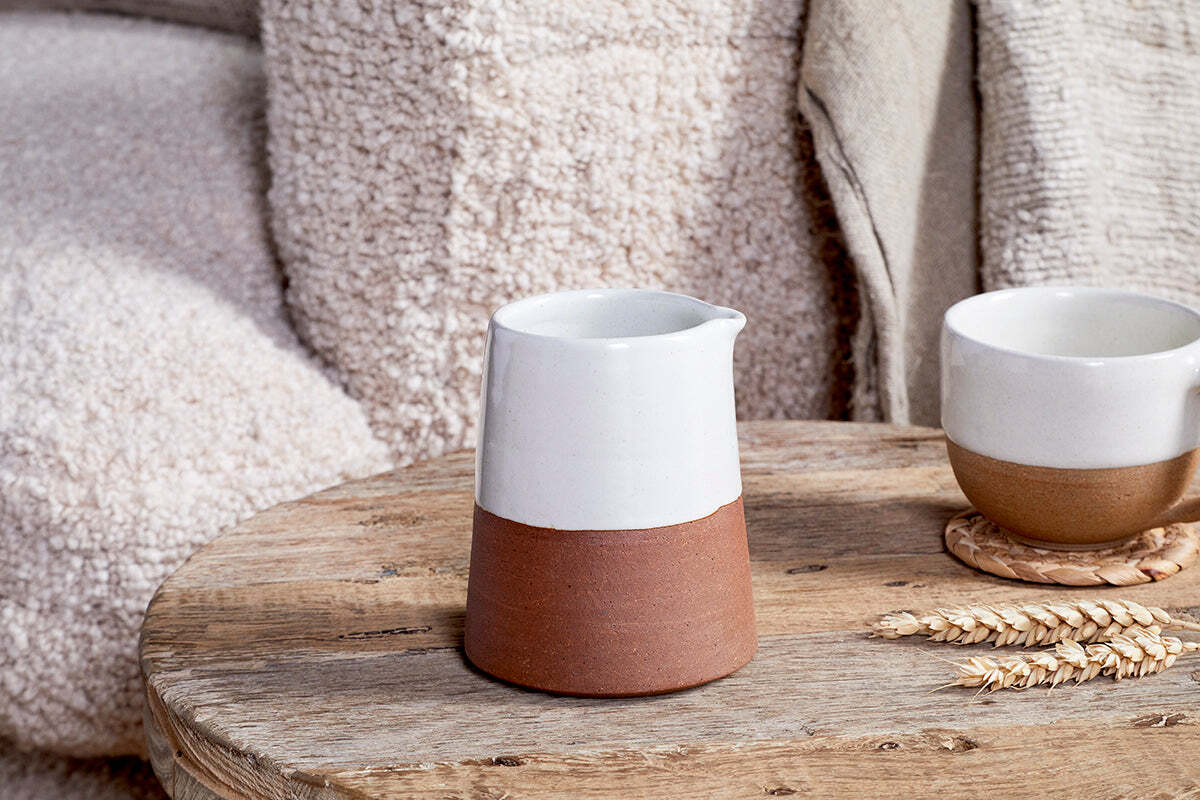 Mali Slanting Jug in White and Terracotta
