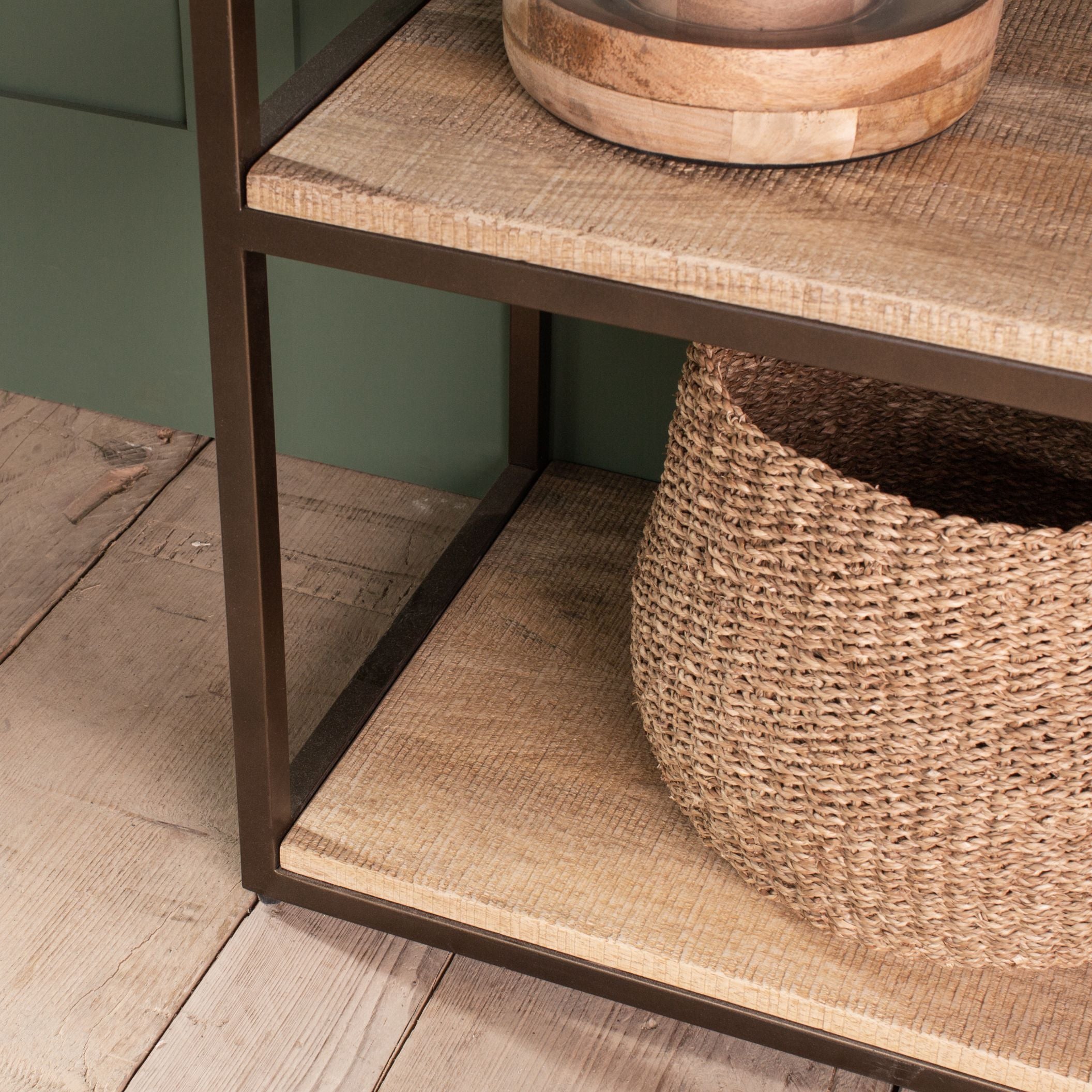 Marjori Mango Wood And Iron Standing Shelves - Narrow – Nkuku