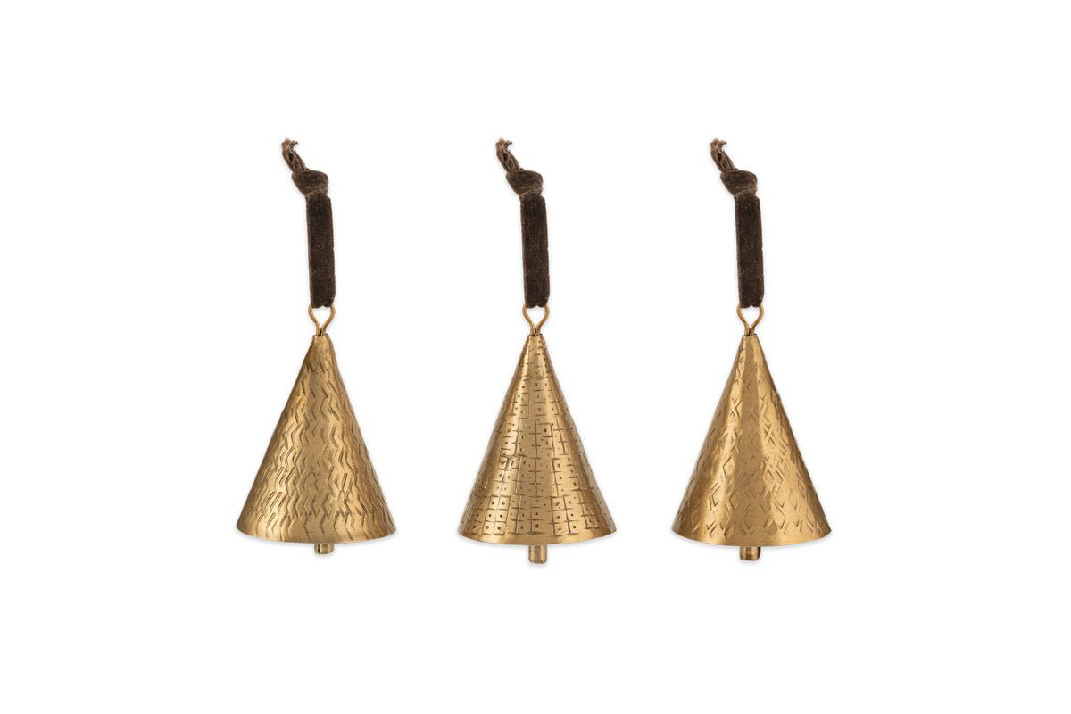Manya Metal Bell Baubles - Brass - (Set of 3)