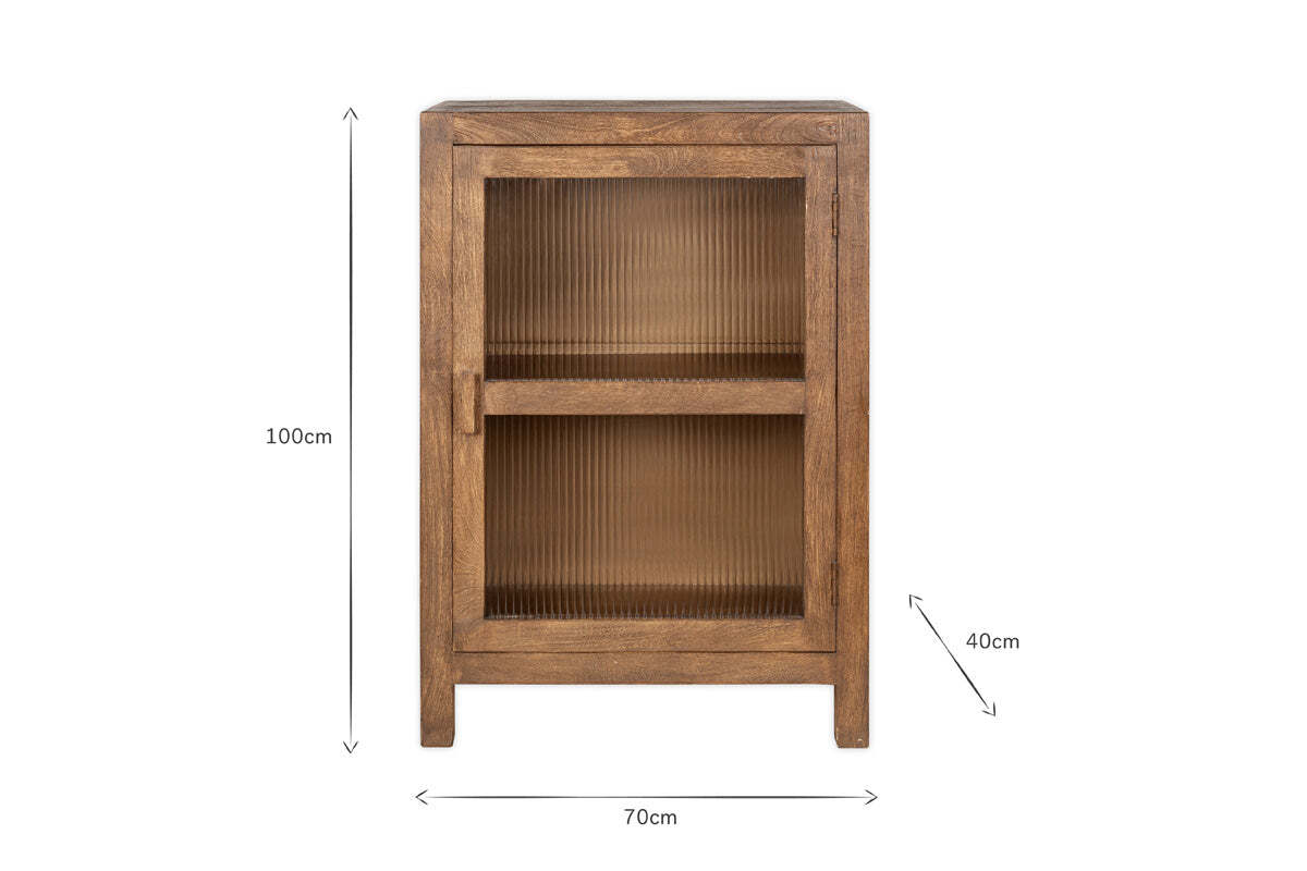 Mendani Mango Wood & Fluted Glass Glass Low Cabinet - Walnut Stain