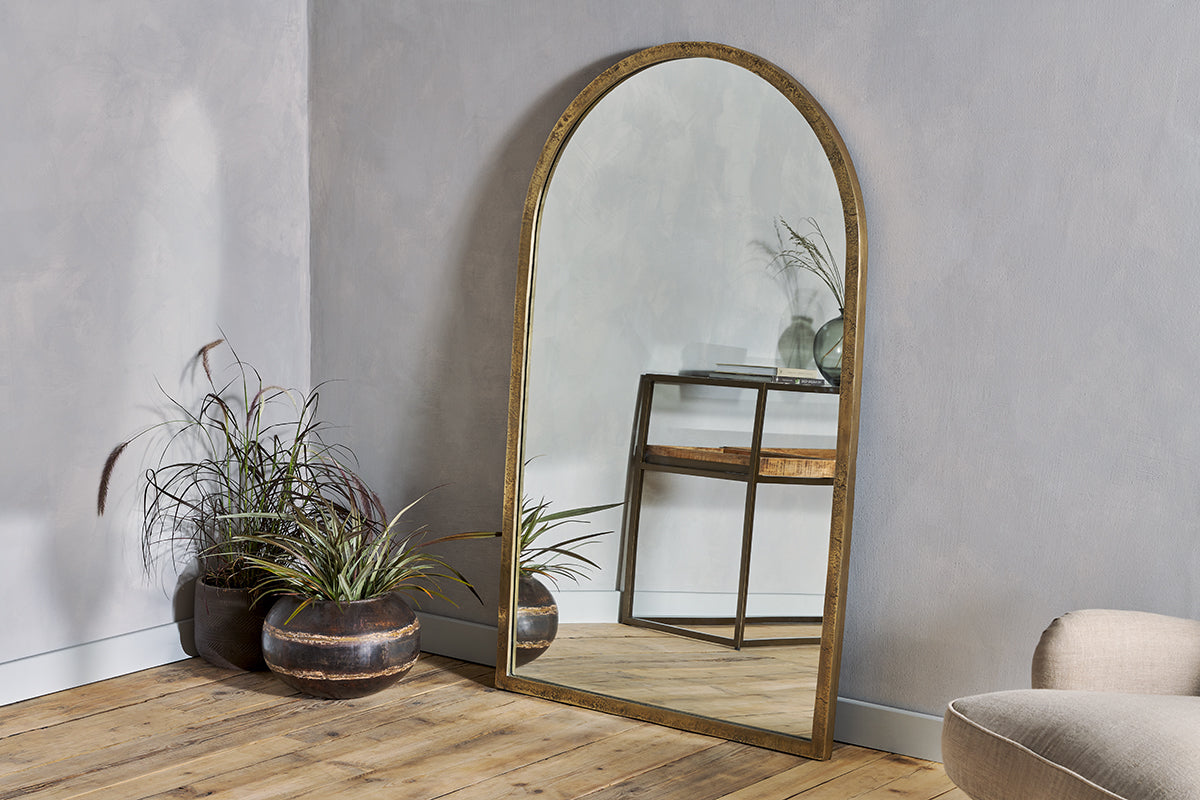Murwara Full Length Arched Mirror - Antique Brass-nkuku