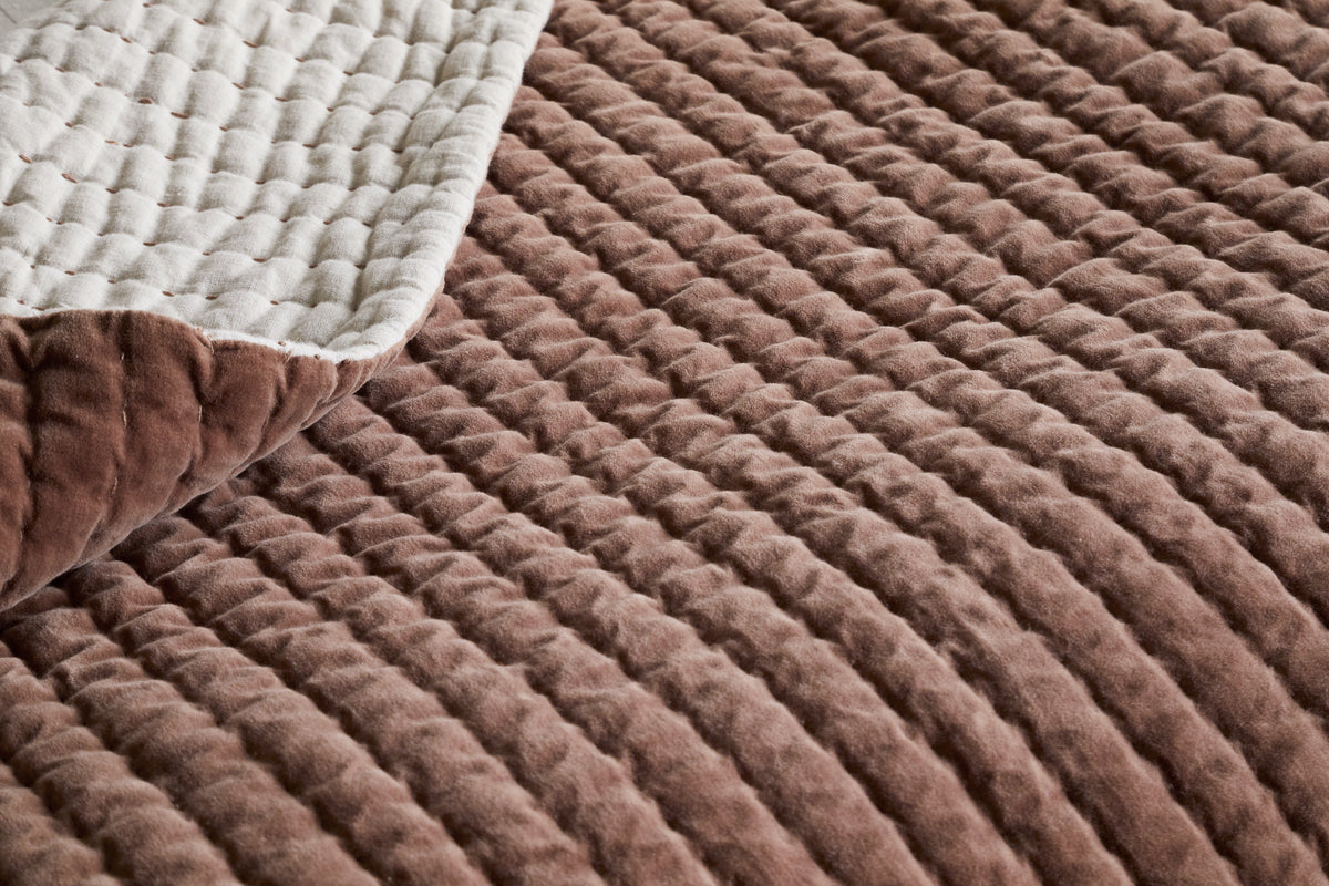 Nidra Velvet & Linen Bed Quilt - Rust - nkuku