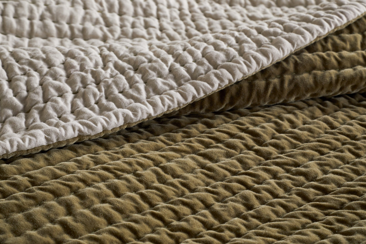 Nidra Velvet & Linen Bed Quilt - Moss - nkuku