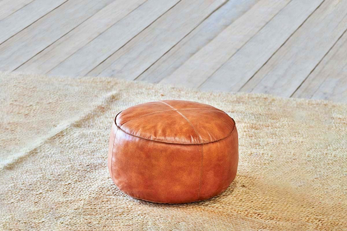 Nadu Leather Pouf Aged