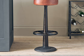 Narwana Leather Round Stool - Chocolate Brown-nkuku