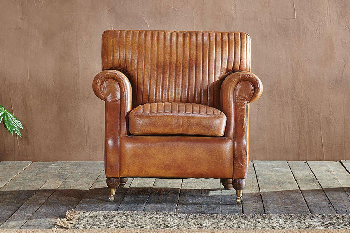 Narwana Ribbed Leather Armchair Aged