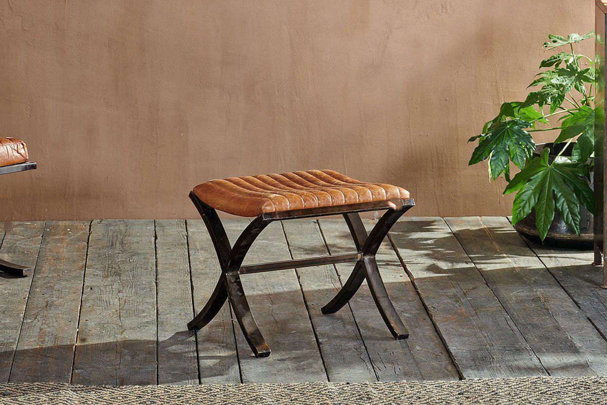 Narwana Ribbed Leather Footstool Aged