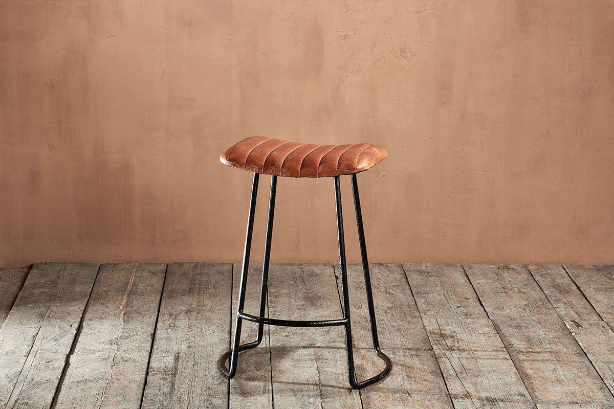 Narwana Ribbed Leather Stool Aged Small
