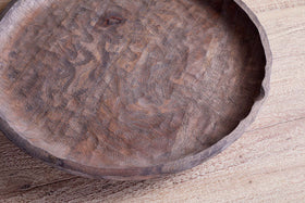 Nyati Mango Wood Etched Round Tray - Dark Brown