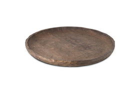 Nyati Mango Wood Etched Round Tray - Dark Brown