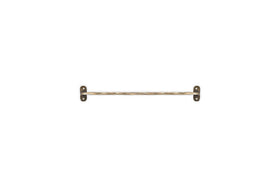 The Olani Bathroom Hanging Rail by nkuku, in antique brass, features twisted detailing and two rectangular mounting plates with visible screw holes—ideal for any bathroom. Complements stainless steel or other Olani Hanging Rail accessories.