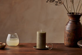 Rustic Soy Blend Pillar Candle - Olive Green - Small-nkuku