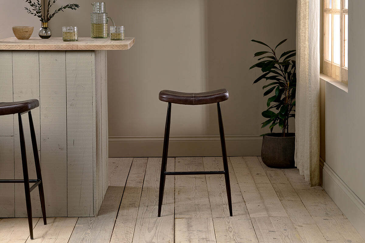 Samaira Leather Counter Stool - Dark Brown – nkuku