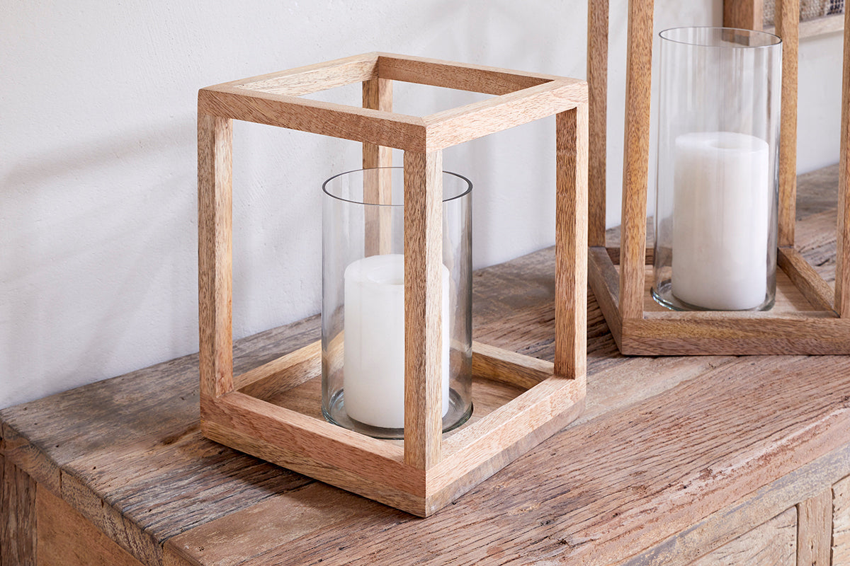 Sanora Mango Wood Lantern - Natural-nkuku