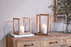 Sanora Mango Wood Lantern - Natural-nkuku