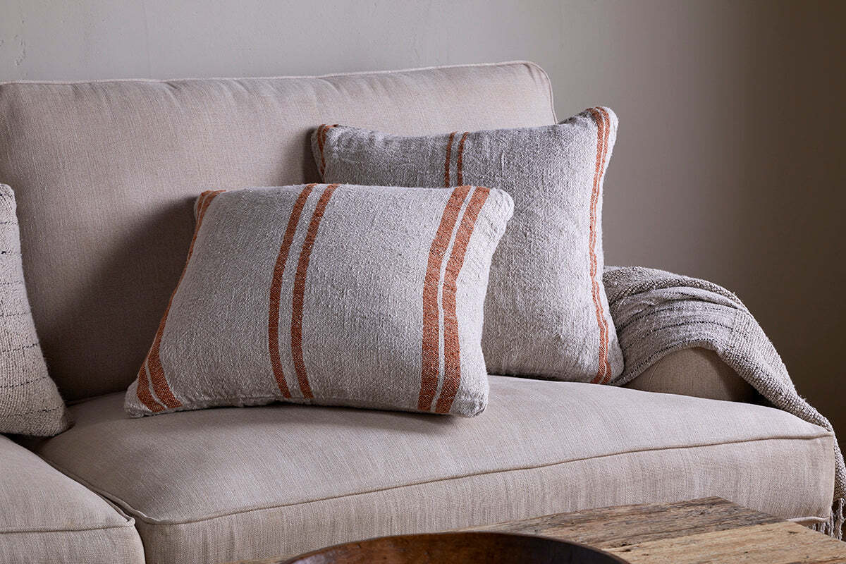 Tajana Linen Stripe Cushion Cover - Rust