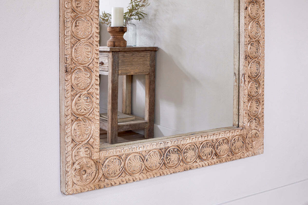 Tannir Carved Mango Wood Mirror - Natural