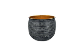 Tembesi Etched Planter - Antique Black & Brass