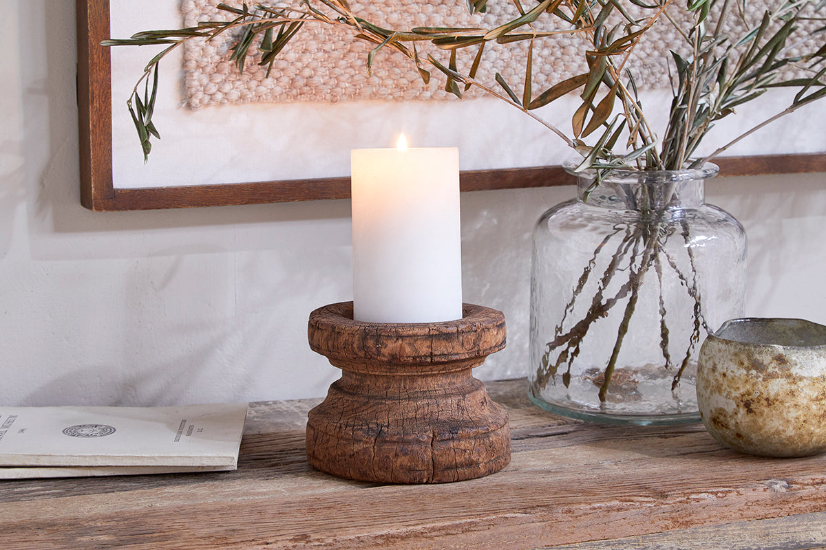 Thoko Reclaimed Round Candlestick - Dark Stain-nkuku
