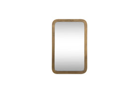 The nkuku Ungura Rounded Mirror - Antique Brass - Small features a rectangular shape with softly curved corners, a textured antique brass frame, and is shown isolated on a white background.