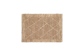 The Vandi Jute Doormat by nkuku is a rectangular, natural light-brown mat with a woven diamond pattern and slightly raised edges, displayed on a white background.