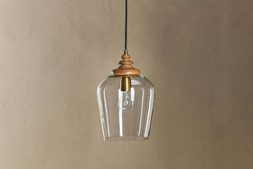 Varuna Mango Wood & Glass Pendant Lamp - Natural & Clear
